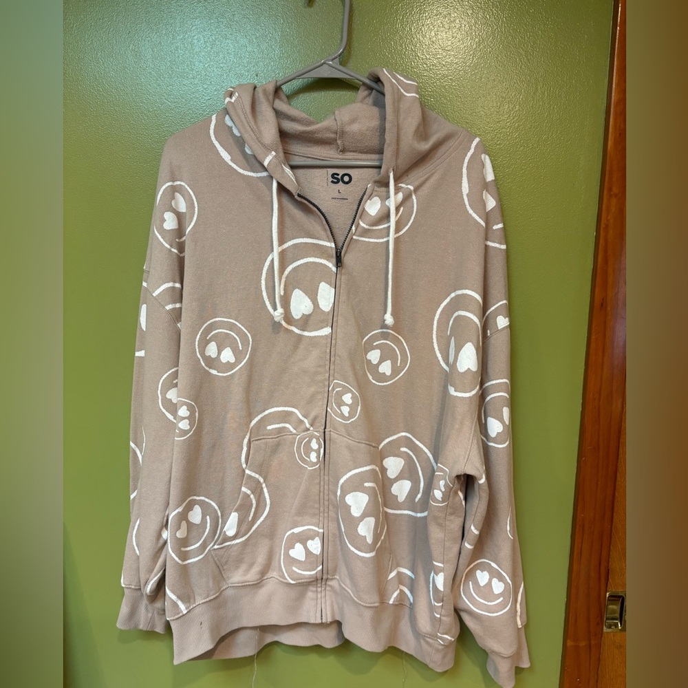 SO Tan Hoodie with White Heart Circles